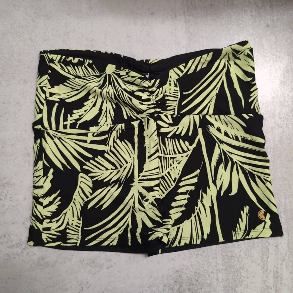 NWT Citrus Black Green Palm Ruched Waistband CT2BK61 Swim Boy Shorts Small